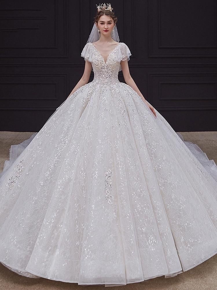 crystal beads for wedding dress Crystal Beads Long Sleeve Backless Ball Gown Wedding Dresses