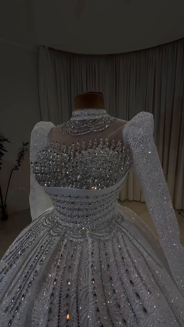 luxury crystal dress Ivory Crystal Dress- Intricate Beading and Pearled Elegance S