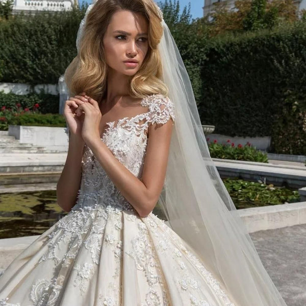 vintage cap sleeve wedding dress Champagne Lace Bohemian A Line Sexy Backless Bridal Gown Vestidos de Novia Tulle 2 Vintage Cap Sleeve Luxury Ball