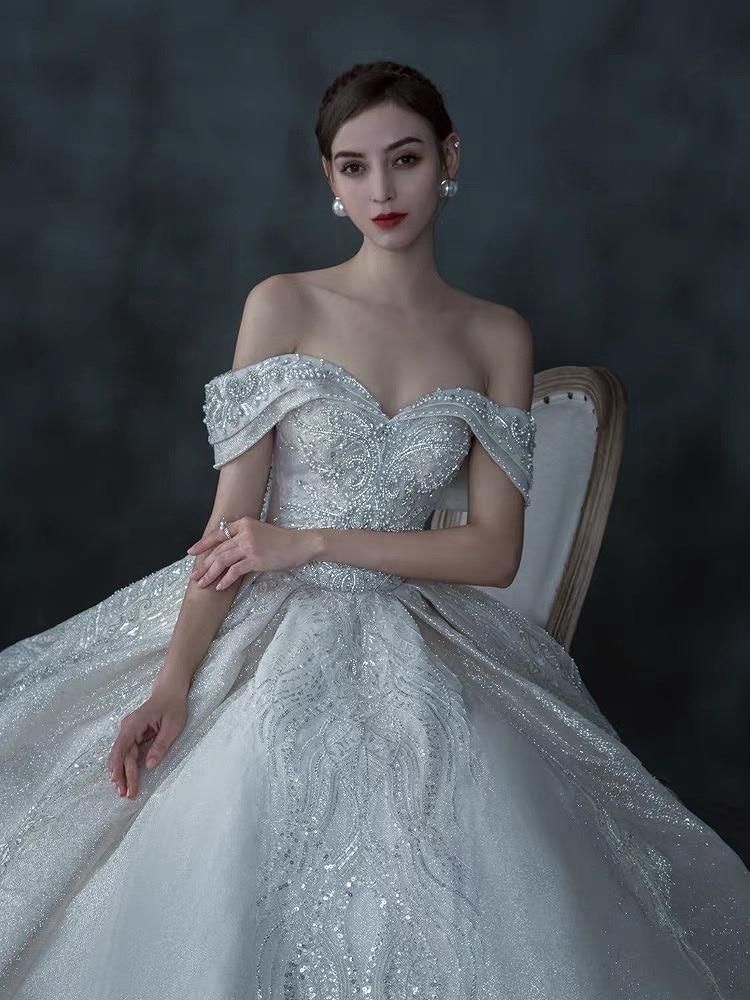 chinese dress ladies Fit & Flare Gown with Lace Crystal Appliqué Bodice – Lotus Threads Bridal